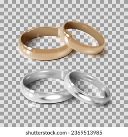 Wedding Rings set isolated on transparent background. Vector illustration for ads, flyers, wed site sale elements design
