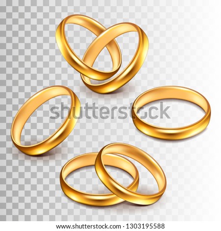 Wedding rings set isolated on white photo-realistic vector illustration