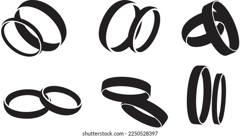 anillos de boda conjunto vector de diseño de silueta aislado