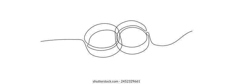 Dibujo de la forma de los anillos de boda por la línea continua, Ilustración vectorial delgada del diseño de la línea. Trazo editable