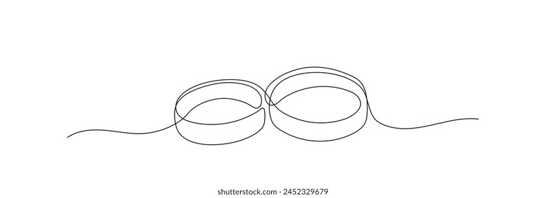 Wedding rings shape drawing by continuos line, thin line design vector illustration. Editable stroke