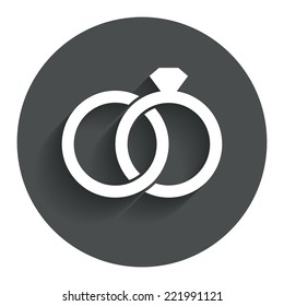 Wedding rings sign icon. Engagement symbol. Circle flat button with shadow. Modern UI website navigation. Vector