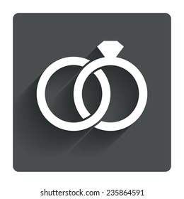 Wedding rings sign icon. Engagement symbol. Gray flat square button with shadow. Modern UI website navigation. Vector