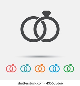 Wedding rings sign icon. Engagement symbol. Graphic element on white background. Colour clean flat wedding rings icons. Vector