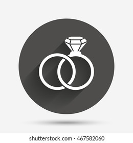 Wedding rings sign icon. Engagement symbol. Circle flat button with shadow. Vector