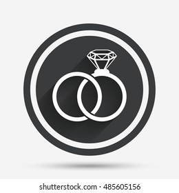 Wedding rings sign icon. Engagement symbol. Circle flat button with shadow and border. Vector