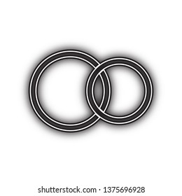 Wedding rings sign. Vector. Double contour black icon with soft shadow at white background. Isolated.
