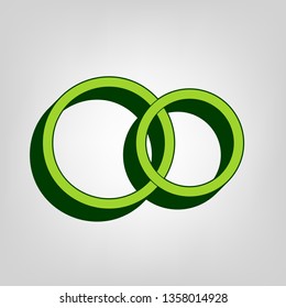Wedding rings sign. Vector. Yellow green solid icon with dark green external body at light colored background.