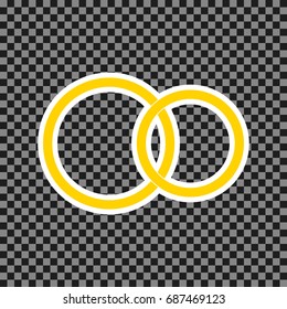 Wedding rings sign. Vector. Yellow icon with white contour on dark transparent background.