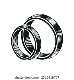 Wedding rings silhouette black. Vector drawing. Isolated white background.
