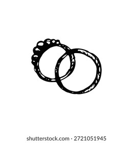 Wedding rings simple sketch isolated on white background