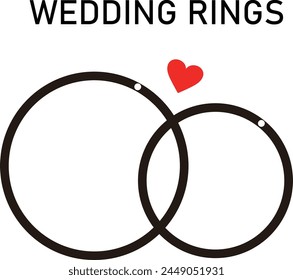 Wedding rings with small red heart shape
