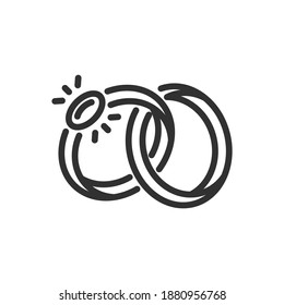 wedding rings with stones, linear icon. Editable stroke