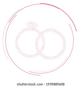 The wedding rings symbol filled with pink dots. Pointillism style. Vector illustration on white background