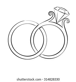 Wedding Rings Symbol Vector Skech. Black and White