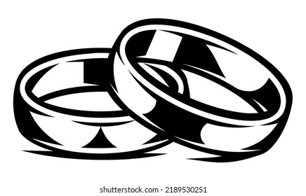 Wedding rings. Template, elements for design on theme of the wedding. Vector monochrome, editable illustration.