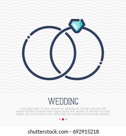 Wedding rings thin line icon, marital status. Vector illustration for logo of wedding organizer, photographer, element for greeting card, flyer. 