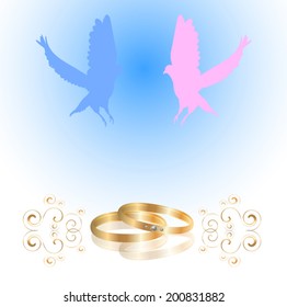 wedding rings with two pigeons vector