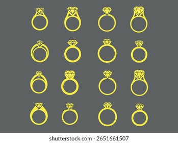 Wedding rings vector. Diamond ring icons graphics set. stylish color full diamond rings vector. diamond ring icons set vector illustration design. 