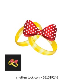 wedding rings vector in gold with bow