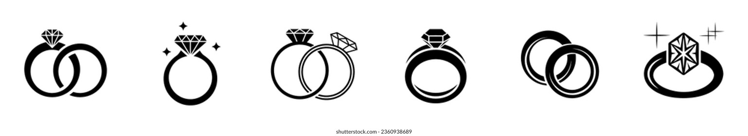 Anillos de boda conjunto de ilustraciones de diseño gráfico vectorial
