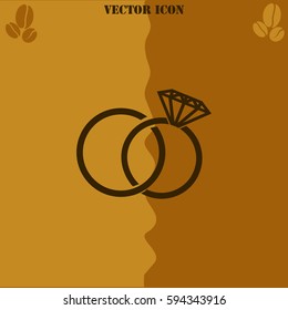 Wedding rings vector  icon. Coffee symbol background.