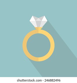 Wedding rings vector icon. Diamond engagement ring vector icon. Flat design