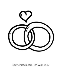 Hochzeitsringe Vektorgrafik-Ikone im Doodle-Stil. Symbol in einfachem Design. Cartoon-Objekt handgezeichnet isoliert auf weißem Hintergrund.