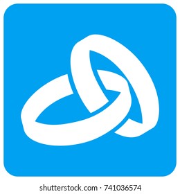 Wedding Rings vector icon. Image style is a flat icon symbol perforated in a blue rounded square shape.