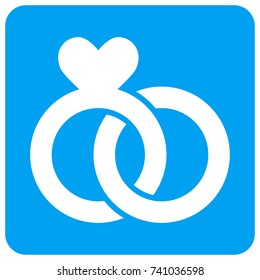 Wedding Rings vector icon. Image style is a flat icon symbol perforated in a blue rounded square shape.