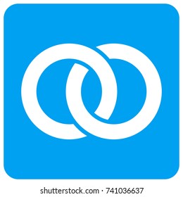 Wedding Rings vector icon. Image style is a flat icon symbol perforated in a blue rounded square shape.