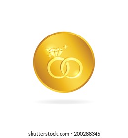  Wedding rings vector icon. Wedding invitation. Gold