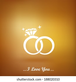 Wedding rings vector icon on a gold background