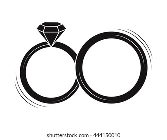 Wedding rings vector icon on a white background. Brilliant or diamond. Vintage ring with diamond for logo, label, emblem, invitation.