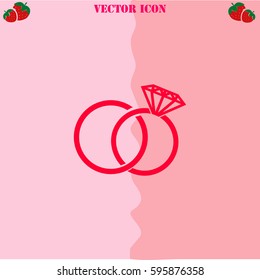 Wedding rings vector  icon. Strawberry Background.