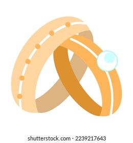 Wedding rings vector illustration. Jewellery for proposal, gold rings for bride and groom isolated on white background. Jewelry, marriage, wedding, accessories concept