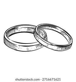 wedding rings vector line art hand drawn illustration
