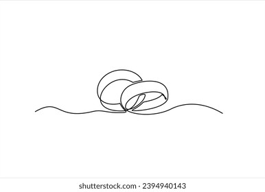 Wedding rings vector one continuous  line art. Line illustration. Minimalist print. Black and white.