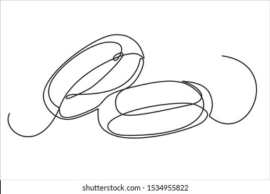 Wedding rings vector one line art. Line illustration. Minimalist print. Black and white. 