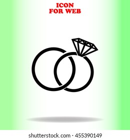 Wedding rings web icon. Black illustration on white background