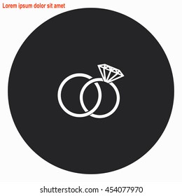 Wedding rings web icon. Gray circle button with white illustration.