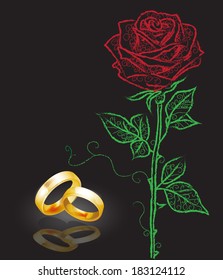 Wedding rins with rose background
