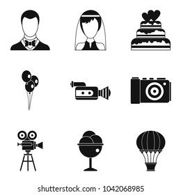 Wedding ritual icons set. Simple set of 9 wedding ritual vector icons for web isolated on white background