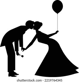 Wedding romance couple sihouette vector art and illustration