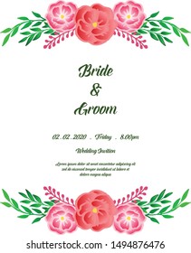 Wedding romantic invitation, greeting card bride and groom, with wallpaper beautiful rose flower frame. Vector