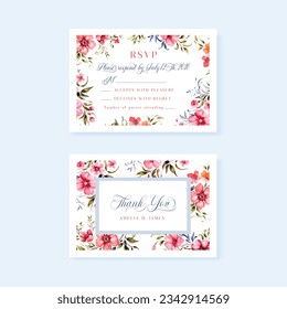 Wedding rsvp and thank you floral cards, design with vintage watercolor flowers.