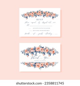 Bodas rsvp y gracias a las tarjetas florales, diseño con acuarela vintage de flores pastel.