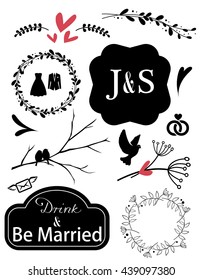 Wedding rustic, retro design elements set vector 