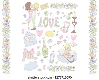 wedding or saint valentine's day love doodles vector set for your design 