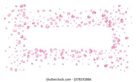 Wedding Sakura Cherry, Rose Petals Nice Confetti. Spring Vector Peach Apple Blossom Spring Sakura Cherry and Rose Confetti Falling Down. Windy Floral Design, Natural Cosmetics Background